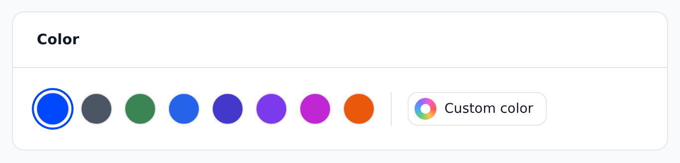The Color card with eight colors and the Custom color button